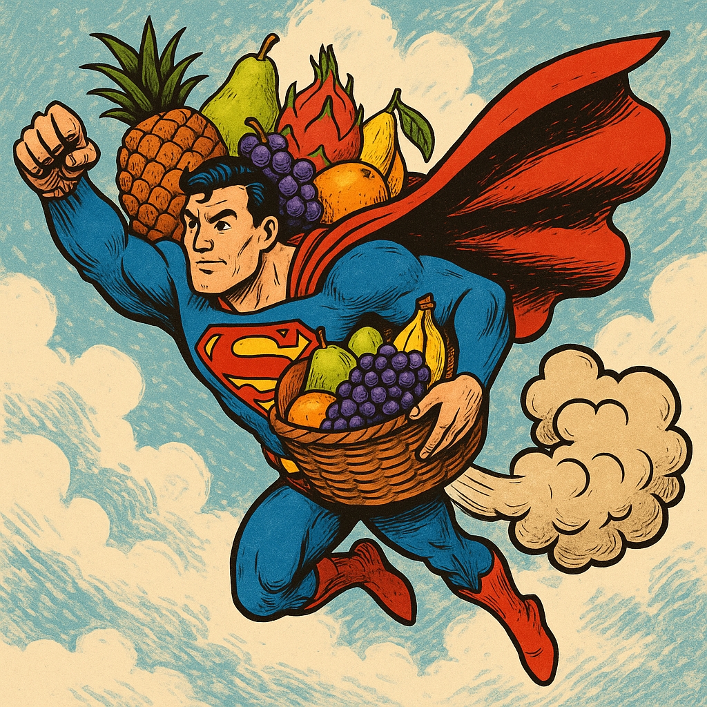 Superfoodman liefert in Windeseile exotische Früchte, doch seine Abgase stinken zum Himmel.